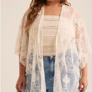 Torrid Ivory Lace Mesh Embroidered Ruana